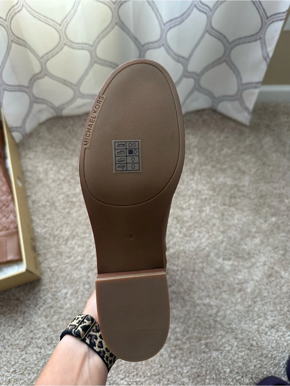 Michael Kors Cognac Embossed MK Logo Riding Boots